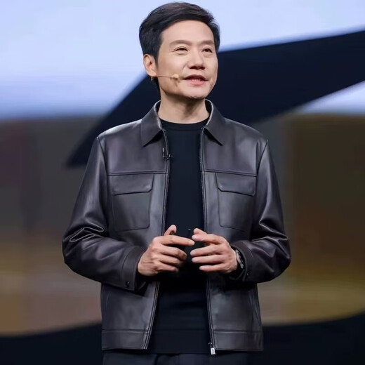 Lei Jun leather jacket Haining sheepskin lapel jacket Mr. Lei wears black 6XL