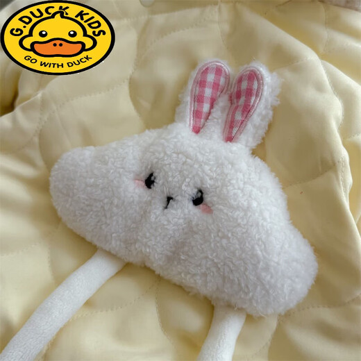 G.duck infant winter jumpsuit for girls, cute bunny hooded outdoor clothing, winter thickened quilted romper, yellow, fleece quilted 2459063 90cm 90