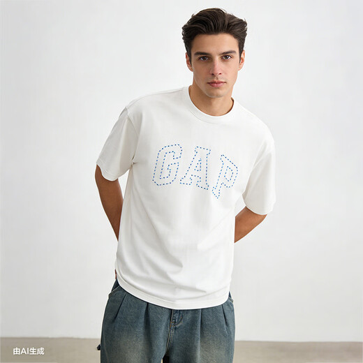 Gap Gap men's and women's 2026 spring new pure cotton logo letter loose short-sleeved T-shirt versatile top 868224 white XS (165/84A) Asian size