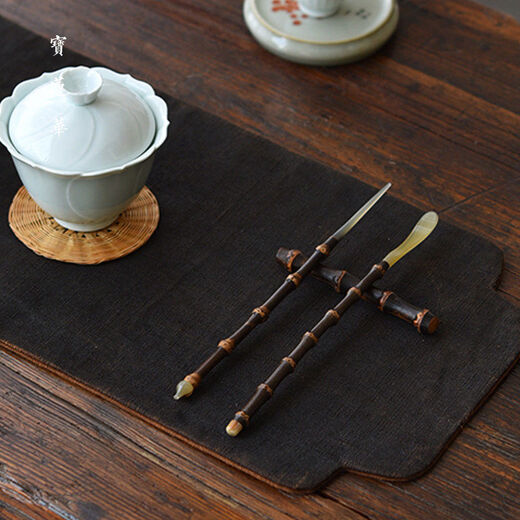 GOTOVANG Natural Purple Bamboo Tea Ceremony Three-piece Set Inlaid Horn Tea Tea Needle Bamboo Shelves Handmade Bamboo Tea Ceremony Accessories Purple Bamboo Tea Ceremony Three-piece Set