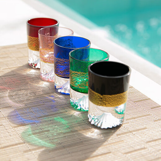 Tajima Glass Gold Red Gold Foil Mount Fuji Cold Wine Glass Original Wooden Box Imported from Japan