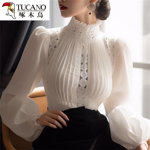 Woodpecker 2025 this year's popular white shirt autumn and winter new style beautiful stand-up collar velvet bottoming shirt top White 1 All sleeves are velvet and very warm M 91-105Jin Jin is equal to 0.5 kg