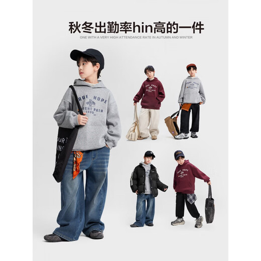 Xiaohongshu Children's Clothing Boys' Fleece Sweatshirt 2025 New Children's Autumn and Winter Hooded Jacket Medium and Old Children's Winter Gray 430g Silver Fox Velvet 110 cm Recommended height is about 110cm
