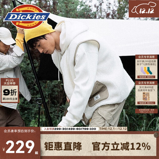 Dickies vest men's and women's fashionable lamb velvet warm sleeveless thick jacket 11260 cream XS