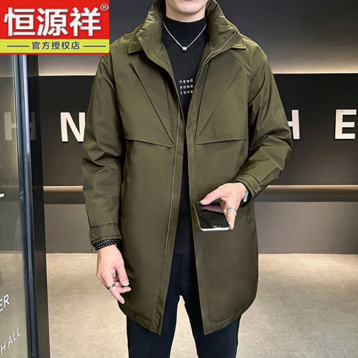 Hengyuan Xianggan fake two-piece medium-length down jacket for men 2025 winter new style windproof warm thickened windbreaker jacket black M