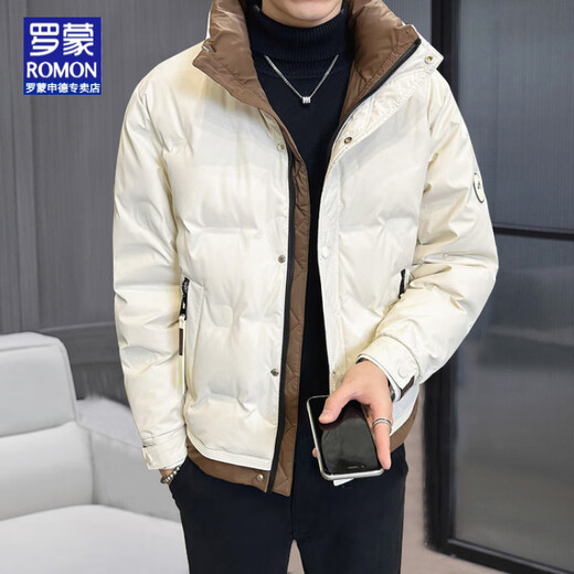 罗蒙（ROMON）冬季重磅新款立领短款羽绒服男设计感高端百搭潮流加厚保暖外套男 白色 L