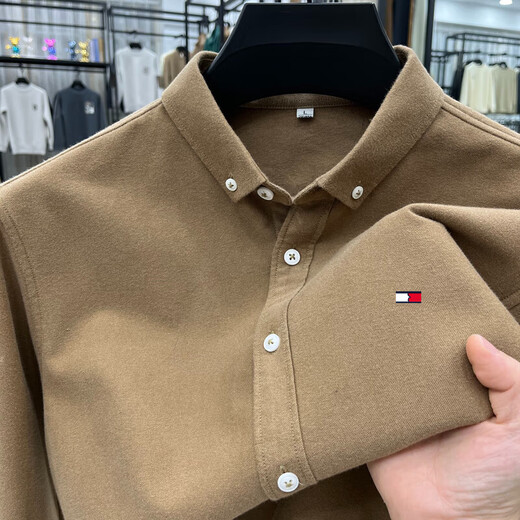 TOME BORNEK American Tommy высококачественная рубашка с длинными рукавами из чистого хлопка, мужская зимняя универсальная бархатная плюс бархатная утолщенная деловая повседневная рубашка без глажки, светло-голубая плюс бархатная утолщенная рубашка 3XL 175-190Jin Jin равна 0,5 кг