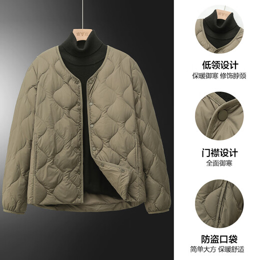 雅鹿2025新款轻薄羽绒服男内搭时尚秋冬保暖内胆轻暖便携防寒百搭外套 墨绿 L 建议90-110斤