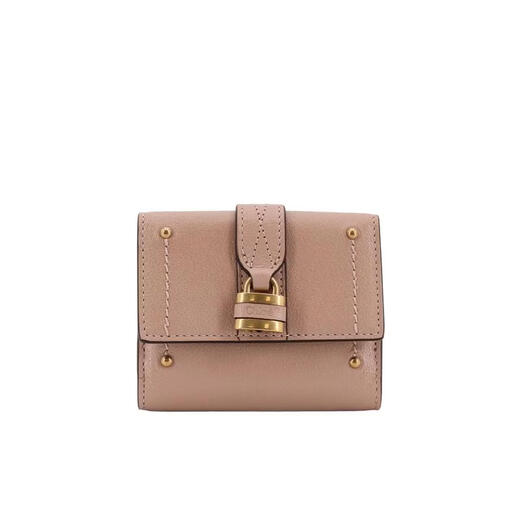 Chloe Women's Tri-fold Wallet Snap Closure Coin Bag Bill Bag Portable Storage Leather Material Metal Lock Nude Color One Size
