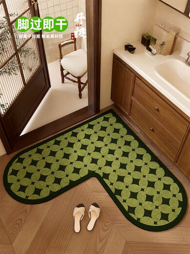 Fantasy green medieval style L-shaped bathroom floor mat bathroom diatom mud kitchen floor mat toilet door strong absorbent carpet 20X20 Q lilac knot silver ion antibacterial whale black absorbing technology