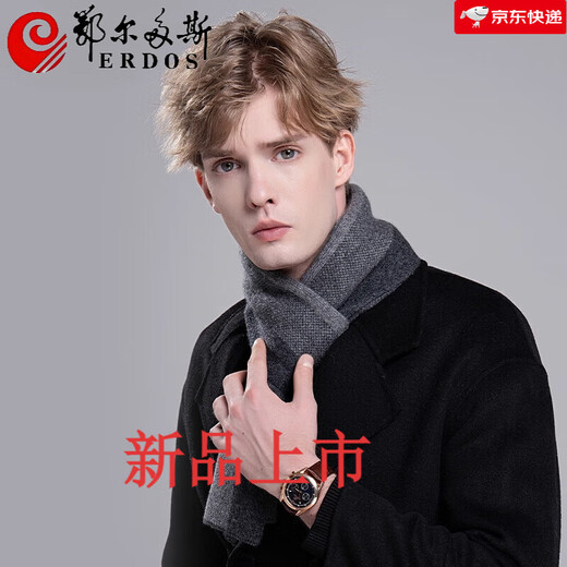 ERDOS Ordos Cashmere Short Scarf Men's Winter Versatile Simple Wool Small Scarf Neck Warmth Gift Gray