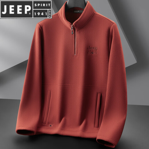 JEEP SPIRIT Jeep youth men's autumn and winter new fashion men's sweatshirt trendy embroidered half-zip jacket sweatshirt men's trend caramel color L