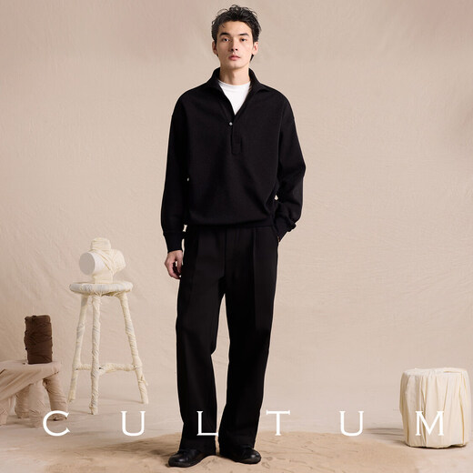 CULTUM heavyweight double-sided 100% cotton high weight pure cotton lapel men's pullover sweatshirt loose solid color long-sleeved T-shirt burgundy S