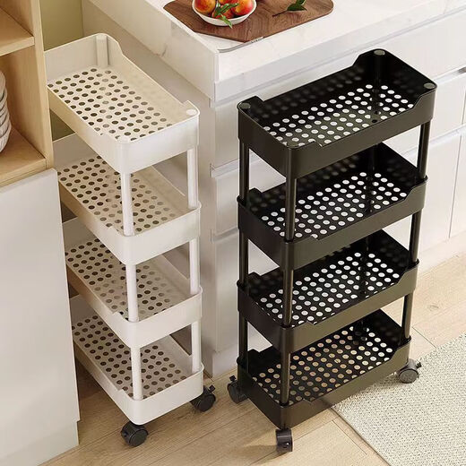 Trolley sandwich storage rack floor-standing movable multi-layer kitchen household vegetable bathroom narrow-side storage shelf simple white four-layer-15 wide comes with silent wheels
