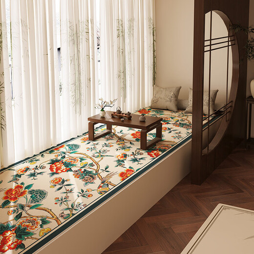 Zhong Zhanggui 2025 new Chinese style bay window mat window sill mat PVC scrubbable waterproof high-end master bedroom balcony mat cutting Yingge L5448 50x160CM DIY any cutting