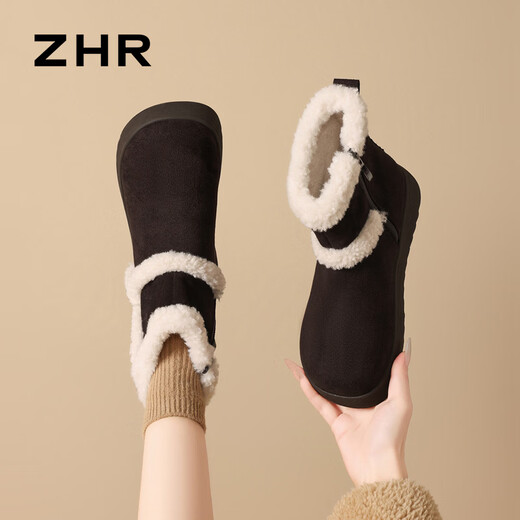 ZHR is the snow boots for women, thickened and velvet warm cotton shoes, women's 2025 winter new versatile furry shoes, coffee color 37