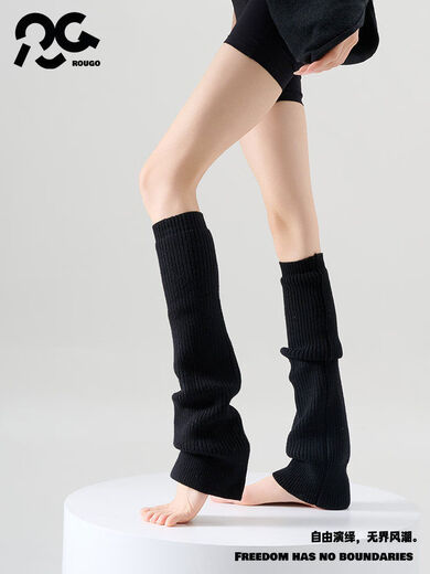 LuluRougo Knitted Socks Covers Pile Socks Women's Autumn and Winter Shark Pants Thickened Flared Leg Covers Bone White + Jet Black