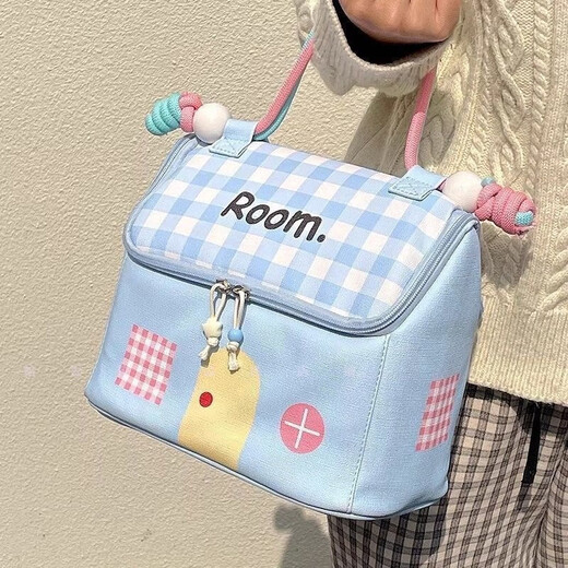 Patila Cosmetic Bag Large Capacity Small House Cosmetic Bag Storage Savior Partitioned Storage Necessary Toilet Handbag for Resident Students Upgraded 2.0 Dopamine Cute House-Sky Blue