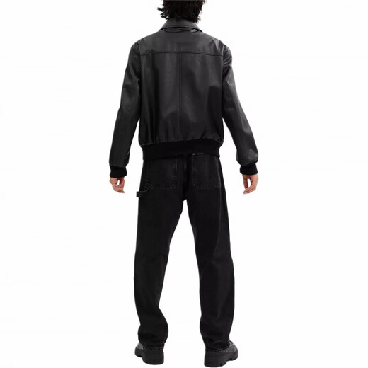 COACH FW24 Solid Color Long Sleeve Leather Jacket with Flap Pocket Men's Black Black M