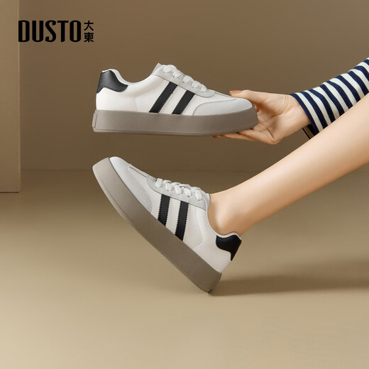 Dusto Dadong German training shoes spring women's shoes new flat mid-heel lace round toe material collage 002655A Beige 37