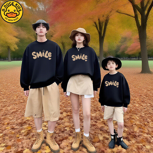 G.duck New Year parent-child wear sweatshirt 2026 autumn and winter dopamine color family of three long-sleeved letter children's wear activity top trendy hot sale velvet red - large picture 195 4XL