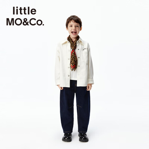Little MO&Co. Havoc in Heaven co-branded series little moco children's clothing 26 spring new children's pure cotton denim work shirt denim white 150 150/72