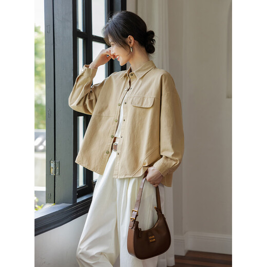 Ives (ITISF4) popular shirt jacket spring style brushed loose casual all-match short outer top turquoise one size