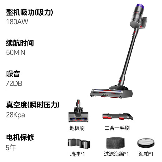 Puppy wireless handheld vacuum cleaner for home use with high suction power, long battery life, green light dust display, V-shaped comb teeth, anti-tangle pet hair, floor carpet comprehensive cleaning V7