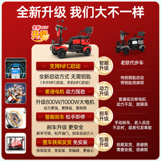 Weihuan electric scooter for the elderly, four-wheel high-end scooter for the elderly, small new battery scooter for the disabled, electromagnetic brake-1000W 60V23AH black gold