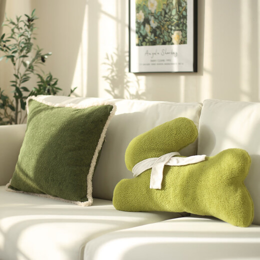 Jun Yuexi Nordic style sofa pillow light luxury and high-end living room three-dimensional moss pattern bedside cushion back cushion micro velvet large lucky rabbit-honey mustard (core included, one-piece non-detachable) pillowcase pillow (core included)