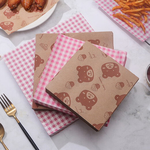 Sanqihu BBQ mat plate paper grease-proof paper food grade oil-absorbing paper meal paper pad disposable grease-proof paper pink grid 25*35CM 200 sheets