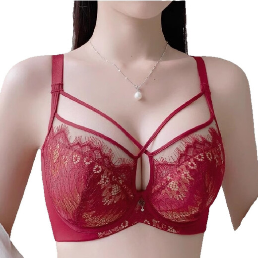 KJ red lace underwear for women with big breasts, small adjustment, young women's secondary breast reduction and anti-sagging birth year bra set