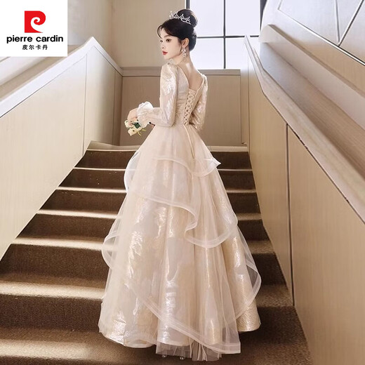 Pierre Cardin evening dress French style adult ceremony annual party host female high-end light luxury niche banquet temperament art test skirt champagne color 2XL