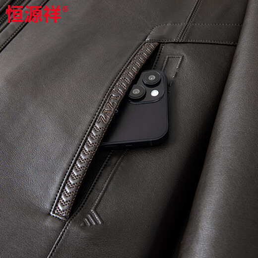 Hengyuanxiang leather jacket men's velvet thickened autumn and winter new warm top middle-aged and elderly dad's coat leather jacket brown XL 180