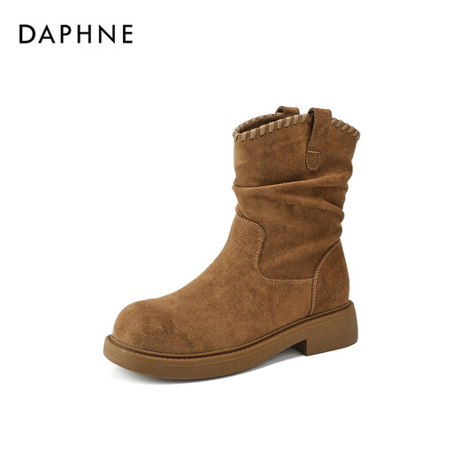 DAPHNE Daphne Retro Velvet Warm Short Boots Women's New Winter Western Cowboy Boots Slim Women's Boots Winter Caramel Color Velvet Heel Height 4cm 35 (225mm) Standard Size