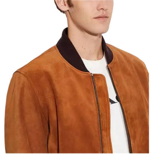 COACH SS Colorblock Suede Zip Leather Jacket Men's Orange Orange S