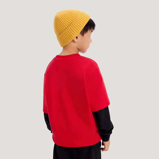 Adidas Children's Clothing 26 New Year's Boys' Round Neck Red Sweatshirt Medium and Large Children's Fake Two-piece Sports Pullover KV6980