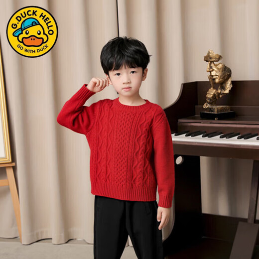 G.duck parent-child outfit for a family of three or four 2025 autumn and winter red sweater Chinese style sweater full family outfit festive wine red parent-child outfit 80 baby (recommended height 75-85cm)