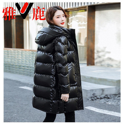 Yalu Lightweight 2026 Middle-aged Glossy Down Jacket Women's Mid-Length Thickened Winter Big Fur Collar Mother's Wear Disposable Jacket Black S _ 85-100Jin Jin is equal to 0.5 kg