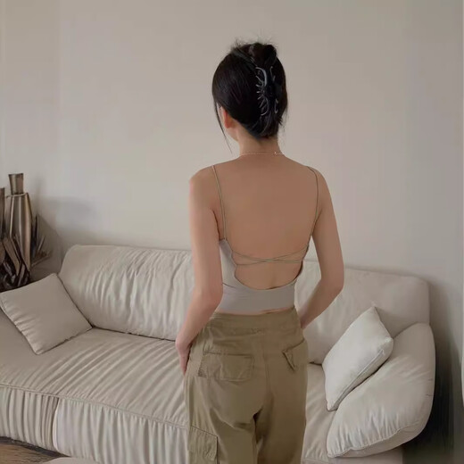 Ice Silk Seamless Camisole with Breast Pads, Slimming, Inside and Outerwear Top, Crossing the Back, White (Slightly Translucent, Mind Photo with Care, One Size Fits All)