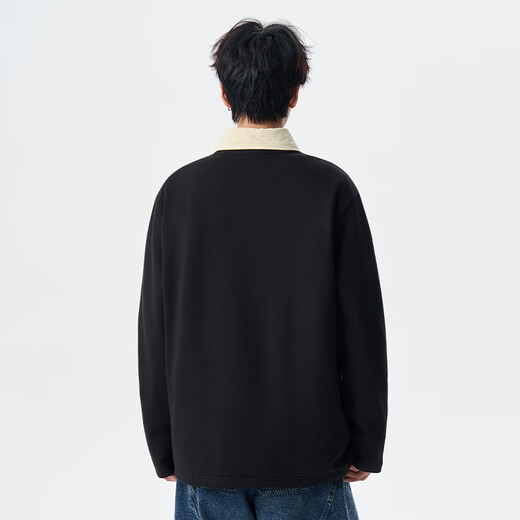 VUUG lightweight down sweatshirt men's American style solid color design solid color fashionable versatile casual and comfortable top black S