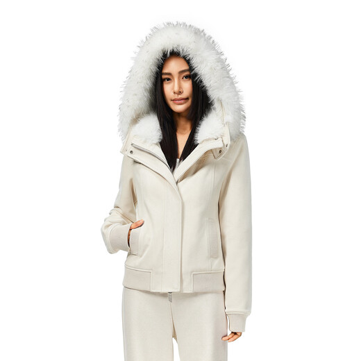 FDR flagship store Fiona Slim Short Fur Collar Jacket 2025 New High-end Jacket Women's Autumn and Winter Beige S