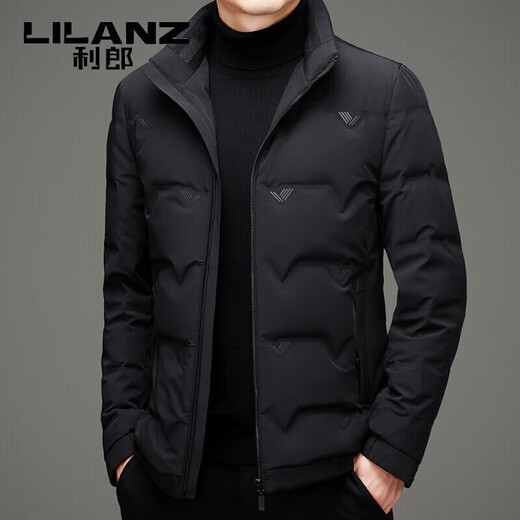 利郎（LILANZ）冬季高端白鹅绒男士立领加厚保暖羽绒服中年短款男装轻薄外套 灰色 M 170