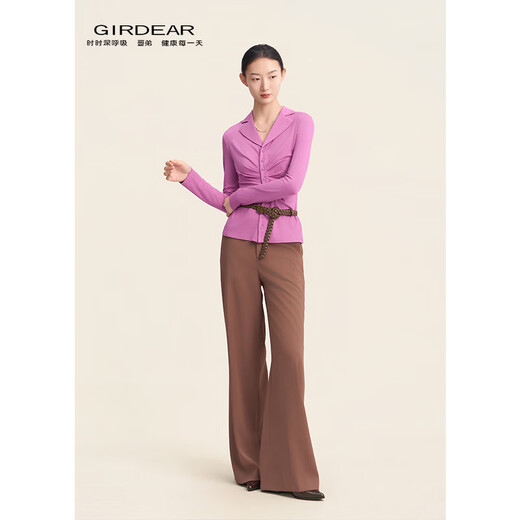 GIRDEAR's hot new winter style, linear beauty, slim, fashionable, light and mature long-sleeved shirt 130097, light purple M (size 3)