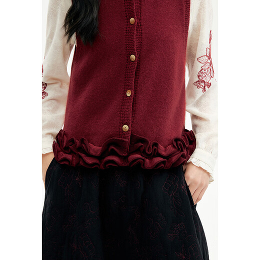 Birds and New Wine Chinese Red Knitted Sweater with Vest Inside Women's 2025 Winter New Solid Color Rabbit Fur Sweater Brick Red HCD05 S