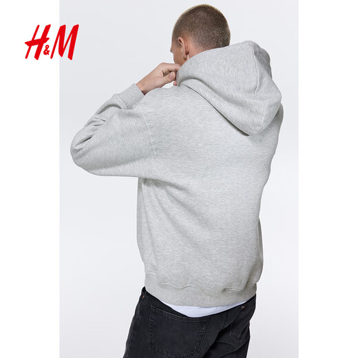 H&M Men's Sweatshirt 2025 Winter Plus Velvet Couple Outdoor Drop Shoulder Loose Red Christmas Hoodie 0970819 Gray S 170/92