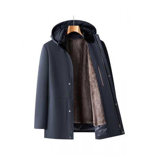 Пьер Карден (Pierre Cardin) одежда для холодной погоды мужская парка норковый меховой воротник шуба с капюшоном средней длины Nike зимнее пальто синее M 170 110-130Jin Jin равен 0,5 кг