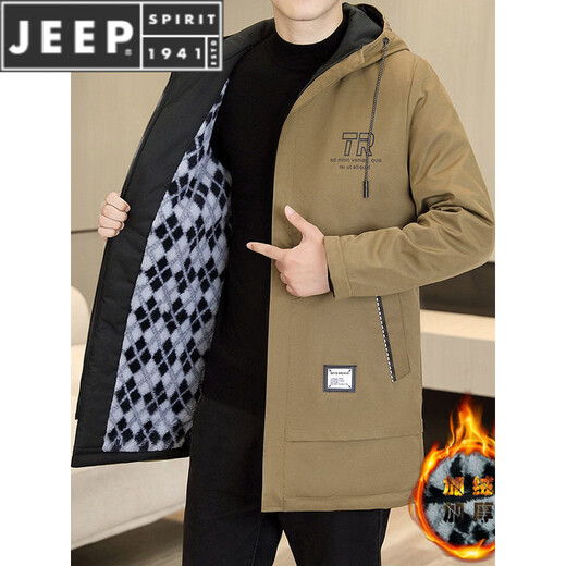 JEEP SPIRIT Winter Pack Jacket Men's Charge Cotton Jacket Plus Velvet Thickening Men's Winter Cotton Clothes Mid-Length Windbreaker Warm Jacket MK69 Black Plus Velvet Thickening M Recommended 90-110Jin Jin is equal to 0.5 kg