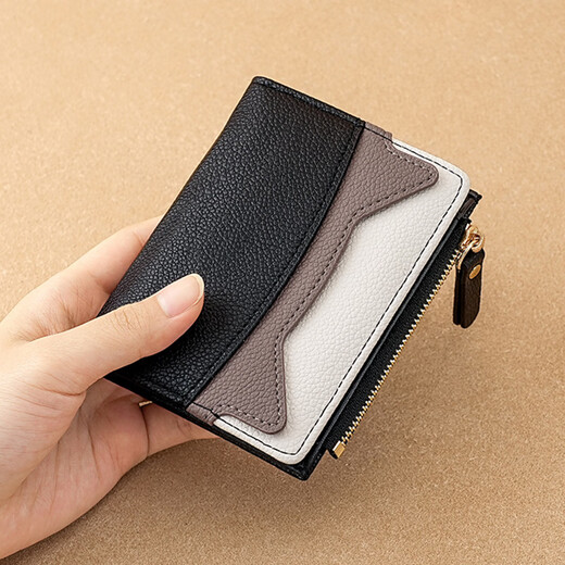 Domestic products carefully selected fashion Korean version women's wallet multi-functional mini card holder compact student thin section versatile contrasting color black