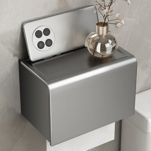 Ermo bathroom toilet paper box toilet tissue box punch-free toilet paper roll paper placement waterproof storage rack wall-mounted round thickened version - black